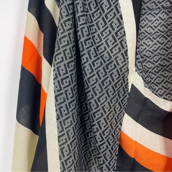 NEW Orange Black Cream Geometric Art Deco Printed Fashion Scarf - Picture 8 of 13